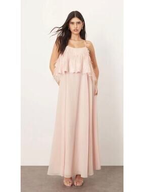 NEW Arrange Shard Sequin Layered Trapeze Cami Maxi Dress Pink Size 6 Cocktail